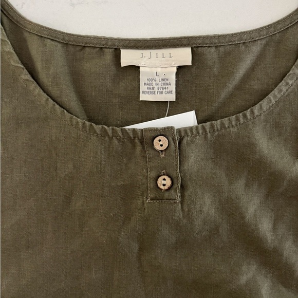 New with Tags J. Jill 100% Linen Olive Green Sleeveless Dress. Size Large - Picture 3 of 8